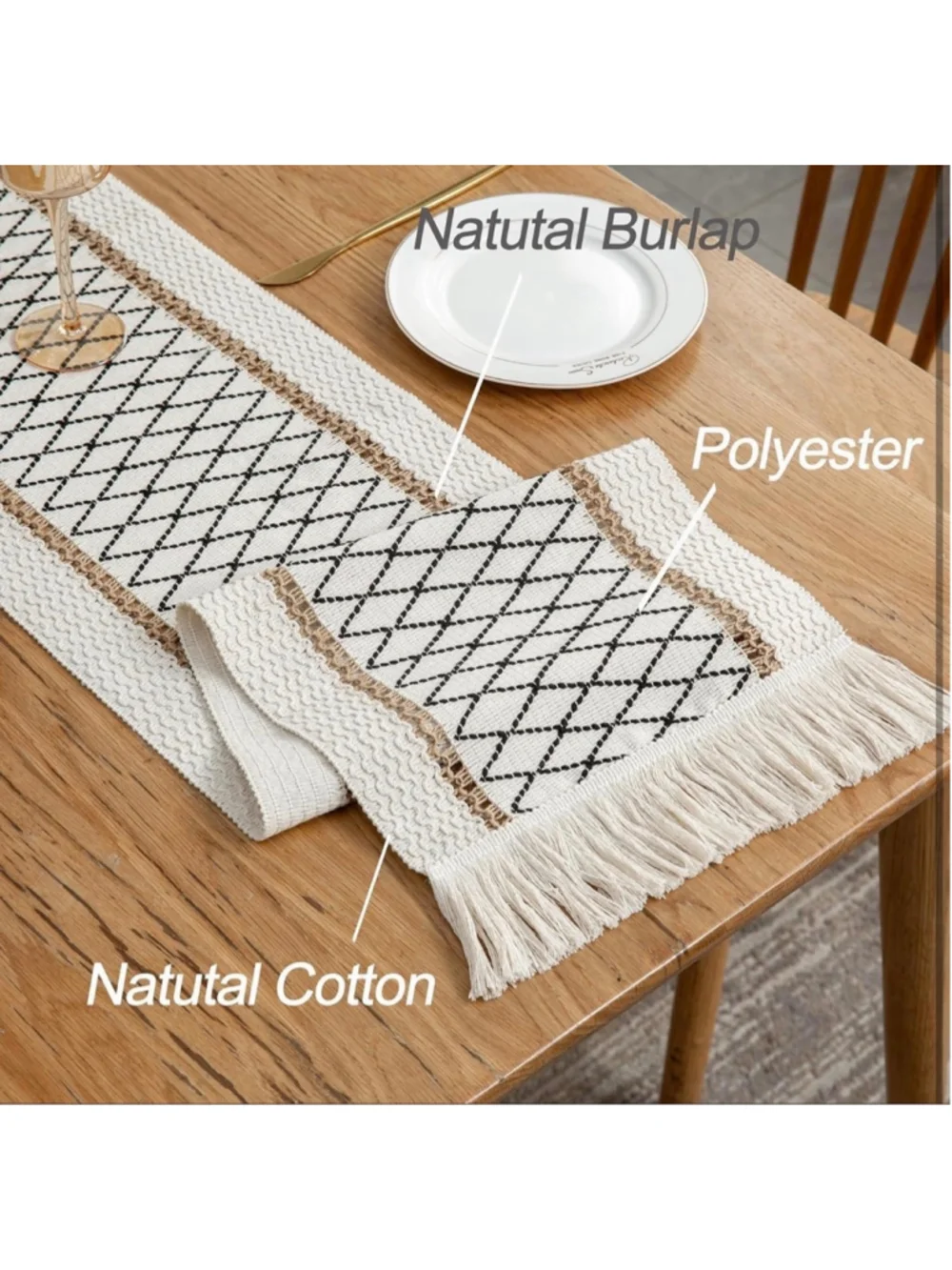 NEW Table Runner Linear End Boho Tassels Cotton & Linen tablecloth 12x60”